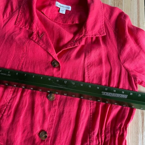 ColdWater Creek Jacket Linen Size 10 Pink Button Up Cinch Waist Roll Tab Sleeves - Picture 6 of 7